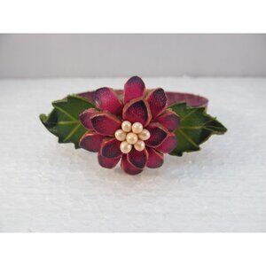 Leather Appliqué Flower Bracelet with Snaps Adjustable 6.5 To 7.75 Inch